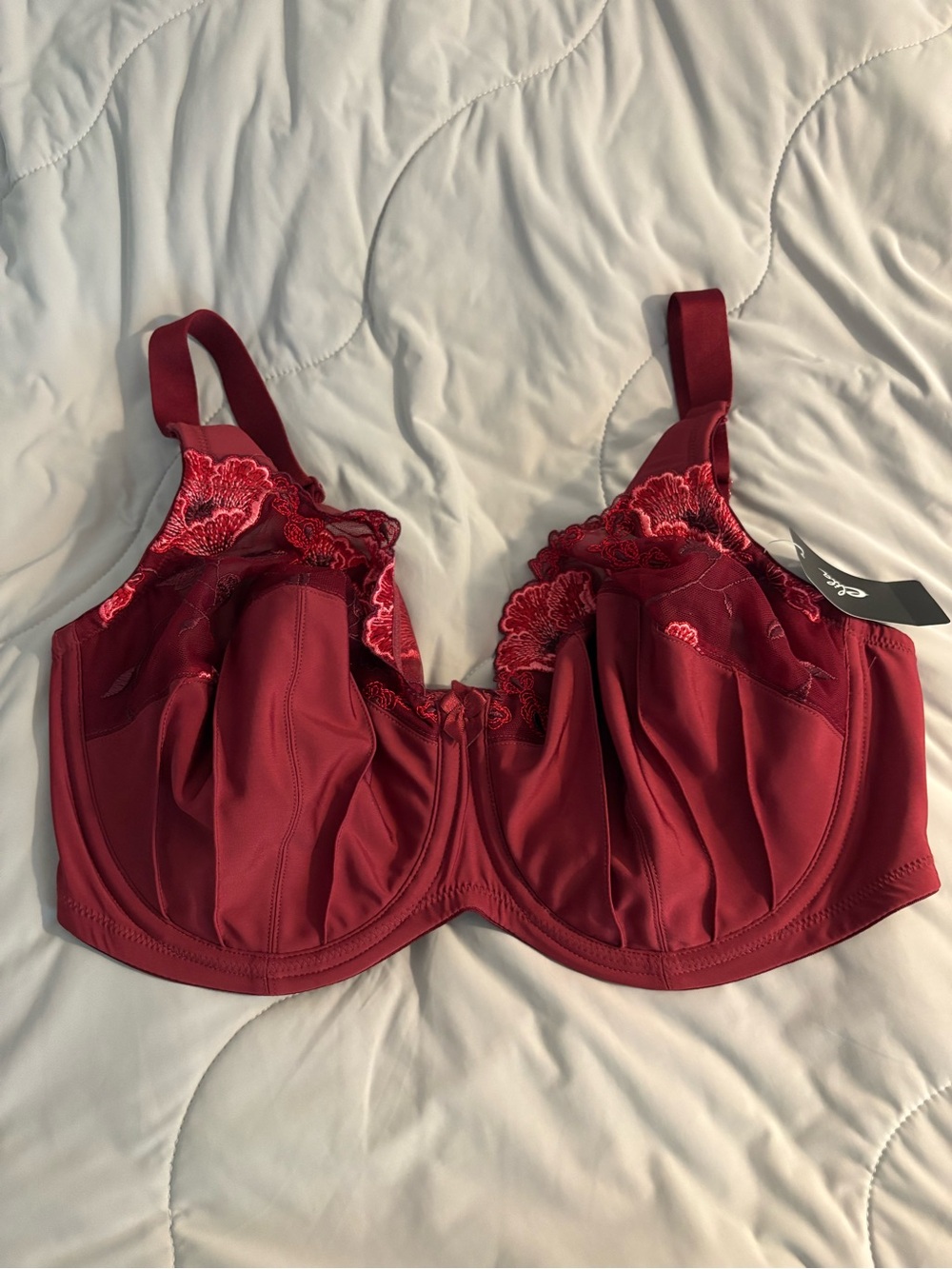 NWT Elila Glamour Embroidery Underwire Bra Style 2021 Burgundy 34H